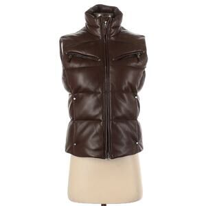 RALPH LAUREN RLX lambskin chocolate brown leather down puffer bubble vest Size S